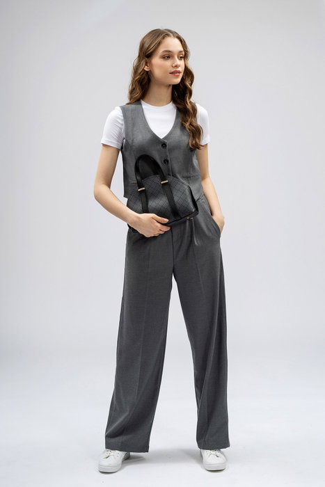 Lucky Bees Bolso 1233 - Gris, Negro, Bolso de Mano de Piel de Polivinilo Elegante y Versátil con un Bolsillo Interior